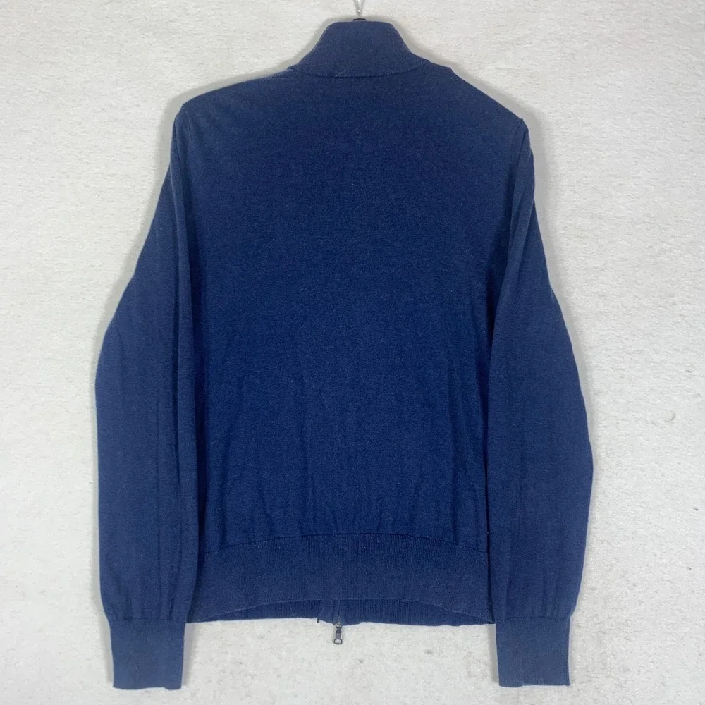 Banana Republic Men Navy Blue Full Zip Sweater Cardigan Medium Cotton Silk‎
